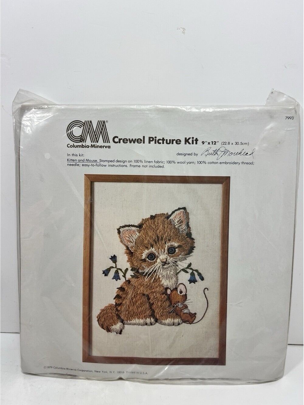 VTG 1979 Columbia Minerva Ruth Morehead Kitten Mouse Crewel Picture Kit NOS